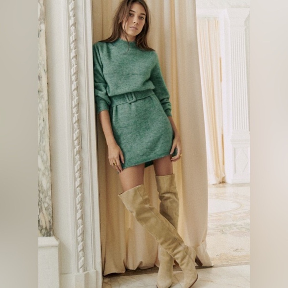 Sézane Enola Mini Sweater Dress in Celadon NWT